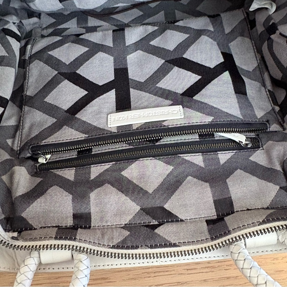 Christopher Kon Woven Leather White Tote Bag - Picture 11 of 15